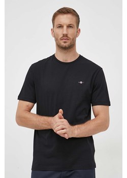 Gant t-shirt bawełniany kolor czarny gładki ze sklepu ANSWEAR.com w kategorii T-shirty męskie - zdjęcie 162717195