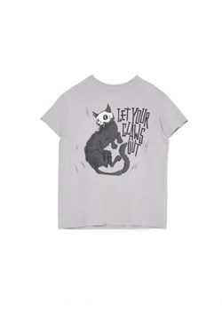 Cropp - Szara koszulka z motywem kota - jasny szary ze sklepu Cropp w kategorii Bluzki damskie - zdjęcie 162718039