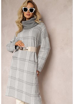 Szara Sweterkowa Sukienka Oversize z Szerokim Golfem Arnca ze sklepu Renee odzież w kategorii Sukienki - zdjęcie 162721806