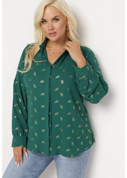 Zielona Koszula w Drobny Błyszczący Print Zapinana na Guziki Weminera ze sklepu Born2be Odzież w kategorii Koszule damskie - zdjęcie 162725578