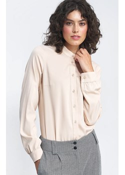 Beżowa bluzka z długim rękawem na stójce B156, Kolor beżowy, Rozmiar 34, Nife ze sklepu Primodo w kategorii Koszule damskie - zdjęcie 162735598