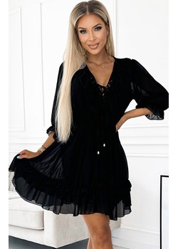 Szyfonowa kobieca sukienka wiązaniem na dekolcie czarna 475-2, Kolor czarny, Rozmiar one size, Numoco ze sklepu Primodo w kategorii Sukienki - zdjęcie 162735737