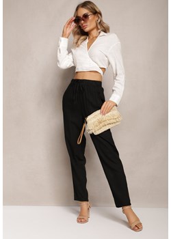 Czarne Proste Spodnie Bawełniane z Gumką w Pasie Xisela ze sklepu Renee odzież w kategorii Spodnie damskie - zdjęcie 162740468