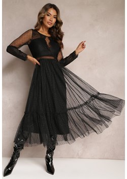 Czarna Rozkloszowana Sukienka Maxi z Koronkowymi Wstawkami i Tiulem Kollla ze sklepu Renee odzież w kategorii Sukienki - zdjęcie 162740528