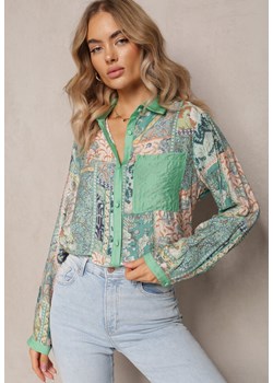 Zielona Koszula Ozdobiona Patchworkowym Wzorem Riverme ze sklepu Renee odzież w kategorii Koszule damskie - zdjęcie 162740598