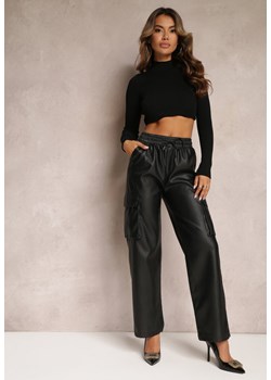 Czarne Szerokie Spodnie w Stylu Cargo z Kieszeniami na Klapy Mixana ze sklepu Renee odzież w kategorii Spodnie damskie - zdjęcie 162740639