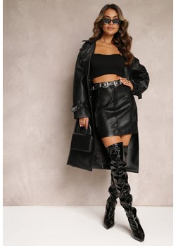 Czarna Krótka Spódnica z Imitacji Skóry z Szerokimi Kieszeniami Cargo Frankas ze sklepu Renee odzież w kategorii Spódnice - zdjęcie 162740949