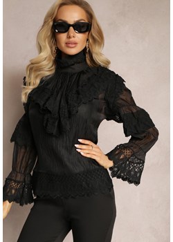 Czarna Bluzka z Falbankami i Koronką Bailese ze sklepu Renee odzież w kategorii Bluzki damskie - zdjęcie 162740969