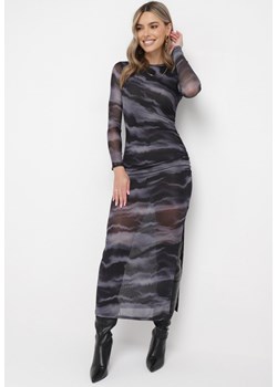 Czarna Dopasowana Sukienka Maxi z Siateczki w Marmurkowy Wzór Bail ze sklepu Born2be Odzież w kategorii Sukienki - zdjęcie 162741609
