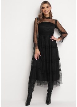 Czarna Rozkloszowana Sukienka Maxi z Koronką Jorissa ze sklepu Born2be Odzież w kategorii Sukienki - zdjęcie 162749816
