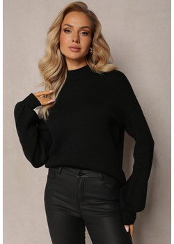 Czarny Gładki Sweter Golf ze Ściągaczami Germifa ze sklepu Renee odzież w kategorii Swetry damskie - zdjęcie 162750285