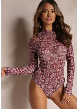 Bordowe Siateczkowe Body w Mozaikowy Wzór z Długimi Rękawami Vabigina ze sklepu Renee odzież w kategorii Bluzki damskie - zdjęcie 162750398