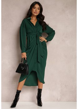 Zielona Sukienka Koszulowa z Wiązanym Paskiem i Marszczeniem Odele ze sklepu Renee odzież w kategorii Sukienki - zdjęcie 162771928
