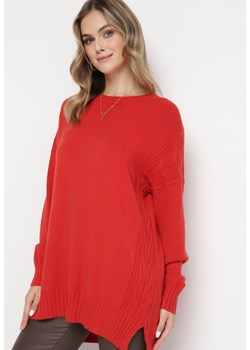 Czerwony Sweter o Klasycznym Fasonie ze Ściągaczami Oretta ze sklepu Born2be Odzież w kategorii Swetry damskie - zdjęcie 162780626