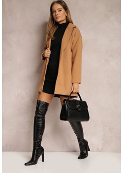 Jasnobrązowy Płaszcz Jednorzędowy Vewu ze sklepu Renee odzież w kategorii Płaszcze damskie - zdjęcie 162780688