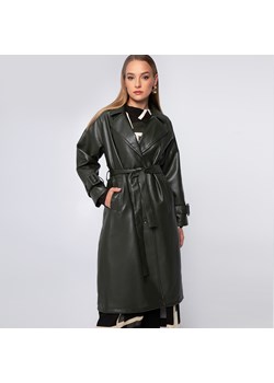 Damski płaszcz z ekoskóry dwurzędowy z paskiem zielony ze sklepu WITTCHEN w kategorii Płaszcze damskie - zdjęcie 162785557