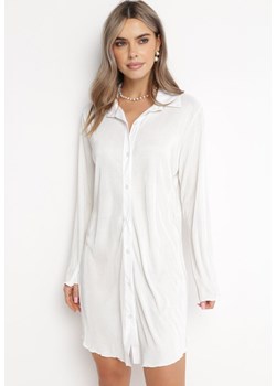 Biała Plisowana Sukienka Mini o Koszulowym Kroju Unvelc ze sklepu Born2be Odzież w kategorii Sukienki - zdjęcie 162785815