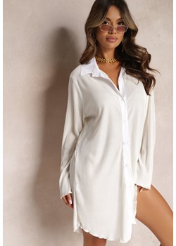Biała Koszulowa Sukienka Mini Udekorowana Plisowaniem Culven ze sklepu Renee odzież w kategorii Sukienki - zdjęcie 162786076