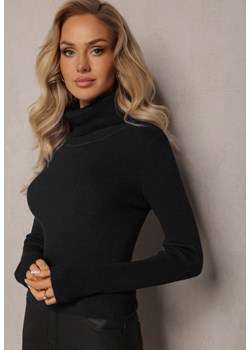 Czarny Golf Prążkowany z Wiskozą Branca ze sklepu Renee odzież w kategorii Swetry damskie - zdjęcie 162791138