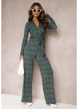 Zielony Długi Kombinezon Kopertowy z Mozaikowym Wzorem Udenna ze sklepu Renee odzież w kategorii Kombinezony damskie - zdjęcie 162791259