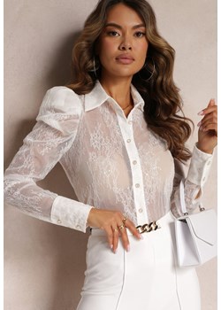Biała Przezroczysta Koszula z Bufiastymi Rękawami Helunne ze sklepu Renee odzież w kategorii Koszule damskie - zdjęcie 162791328