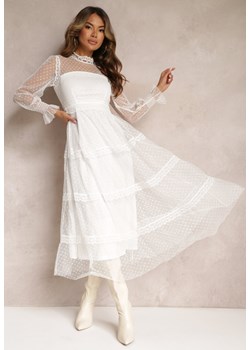 Biała Koronkowa Sukienka Rozkloszowana z Falbanką Faberlla ze sklepu Renee odzież w kategorii Sukienki - zdjęcie 162791458
