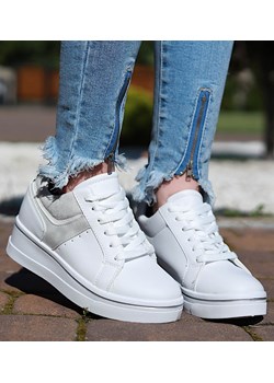 Białe trampki sneakersy na koturnie /A1-3 14888 T405/ ze sklepu Pantofelek24.pl w kategorii Buty sportowe damskie - zdjęcie 162792617