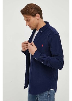 Polo Ralph Lauren koszula sztruksowa kolor granatowy regular z kołnierzykiem button-down ze sklepu ANSWEAR.com w kategorii Koszule męskie - zdjęcie 162793576