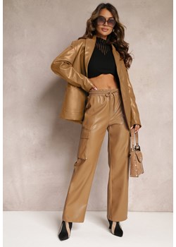Beżowe Szerokie Spodnie w Stylu Cargo z Kieszeniami na Klapy Mixana ze sklepu Renee odzież w kategorii Spodnie damskie - zdjęcie 162809495