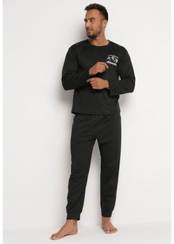 Czarna Piżama 2-Częściowy Komplet z Długim Rękawem i Nadrukiem oraz Spodniami z Gumką w Pasie Junco ze sklepu Born2be Odzież w kategorii Piżamy męskie - zdjęcie 162809857
