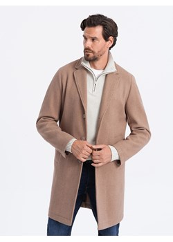 Męski lekki płaszcz jednorzędowy - beżowy V7 OM-COWC-0104 ze sklepu ombre w kategorii Płaszcze męskie - zdjęcie 162811475