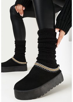 Czarne Śniegowce z Krótką Cholewką na Platformie z Ozdobną Lamówką Rivella - id: 274444 - marki born2be - 162825329 Czarne Śniegowce z Krótką Cholewką na Platformie z Ozdobną Lamówką Rivella ze sklepu born2be.pl w kategorii Śniegowce damskie - zdjęcie 162825329