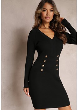 Czarna Sukienka Dzianinowa Prążkowana Akanthe ze sklepu Renee odzież w kategorii Sukienki - zdjęcie 162826418