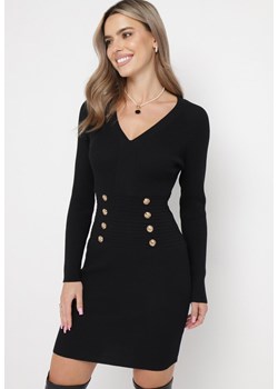 Czarna Sukienka Dzianinowa Prążkowana Khelidonis ze sklepu Born2be Odzież w kategorii Sukienki - zdjęcie 162826588