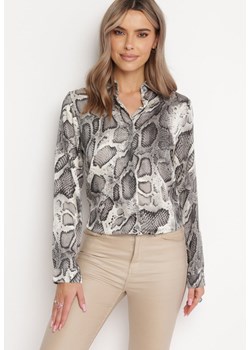 Szaro-Biała Koszula w Wężowy Print Galeo ze sklepu Born2be Odzież w kategorii Koszule damskie - zdjęcie 162829967