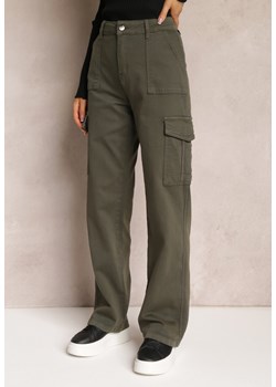Ciemnozielone Szerokie Jeansy Cargo z Elastycznej Bawełny Ganiaba ze sklepu Renee odzież w kategorii Spodnie damskie - zdjęcie 162830268