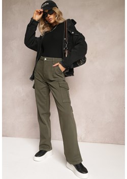 Ciemnozielone Szerokie Jeansy Cargo z Elastycznej Bawełny Ganiaba ze sklepu Renee odzież w kategorii Spodnie damskie - zdjęcie 162830269