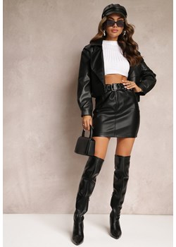 Czarna Mini Spódnica o Dopasowanym Fasonie z Paskiem i Klamrą Riletera ze sklepu Renee odzież w kategorii Spódnice - zdjęcie 162830317