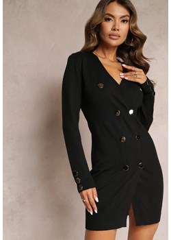 Czarna Taliowana Sukienka Sweterkowa z Poduszkami w Ramionach Mexta ze sklepu Renee odzież w kategorii Sukienki - zdjęcie 162844637