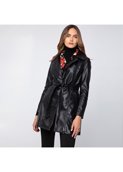 Damski płaszcz z ekoskóry z paskiem czarno-grafitowy ze sklepu WITTCHEN w kategorii Płaszcze damskie - zdjęcie 162848166