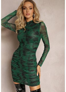 Zielona Siateczkowa Sukienka Mini z Marszczeniem Patricies ze sklepu Renee odzież w kategorii Sukienki - zdjęcie 162852708