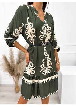 Zielono-Beżowa Sukienka ze Wzorem ze sklepu ModnaKiecka.pl w kategorii Sukienki - zdjęcie 162863667