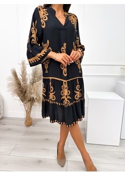 Czarna Sukienka w Brązowy Wzór ze sklepu ModnaKiecka.pl w kategorii Sukienki - zdjęcie 162863755