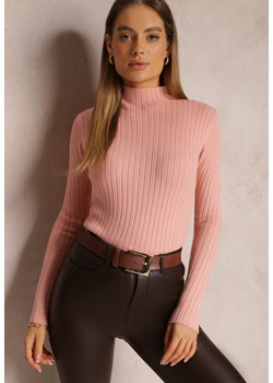 Różowy Golf z Prążkowanej Dzianiny Aridatha ze sklepu Renee odzież w kategorii Swetry damskie - zdjęcie 162866938
