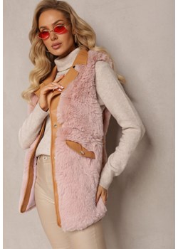 Różowa Futrzana Kamizelka ze Wstawkami z Imitacji Skóry Plinia ze sklepu Renee odzież w kategorii Kamizelki damskie - zdjęcie 162893327