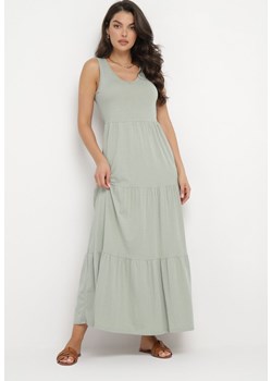 Zielona Bawełniana Sukienka Maxi Bez Rękawów Lorenis ze sklepu Born2be Odzież w kategorii Sukienki - zdjęcie 162898737
