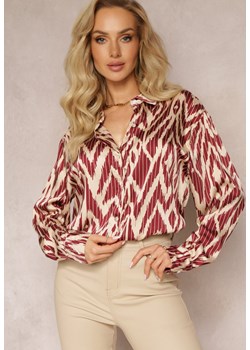 Bordowa Koszula Ozdobiona Wzorem w Nieregularne Paski Ainatta ze sklepu Renee odzież w kategorii Koszule damskie - zdjęcie 162898859