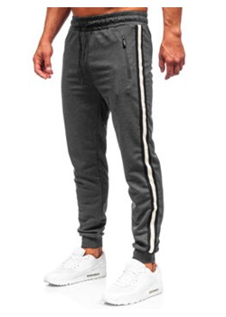 Grafitowe spodnie męskie joggery dresowe Denley JX6156 ze sklepu Denley w kategorii Spodnie męskie - zdjęcie 162900208