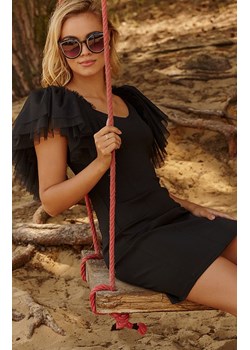 Dopasowana sukienka mini z tiulowymi rękawami czarna M815, Kolor czarny, Rozmiar S, Makadamia ze sklepu Primodo w kategorii Sukienki - zdjęcie 162906515