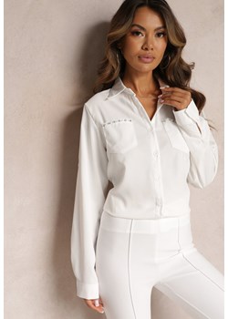 Biała Koszula Zapinana ze Zdobieniem z Cyrkonii Argagena ze sklepu Renee odzież w kategorii Koszule damskie - zdjęcie 162922989